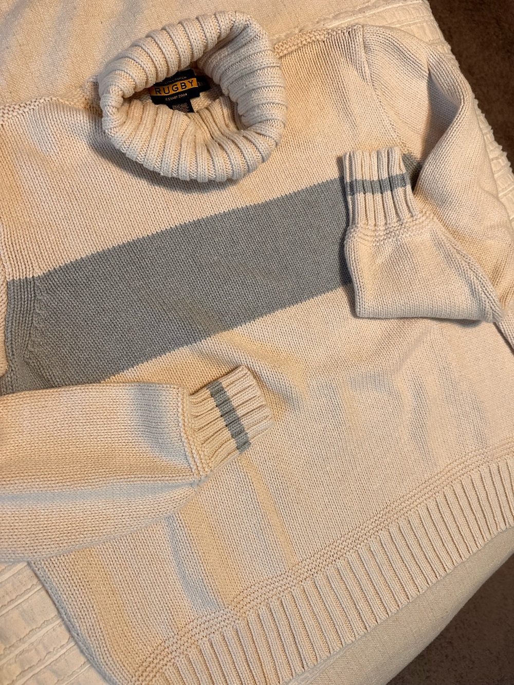 Ralph Lauren rugby chunky Cream Turtleneck Sweater with Gray Stripe